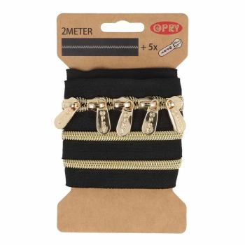 Preview: Endlosreißverschluss 2m Gold-Metallic inkl. 5 Schieber 